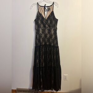 Taylor Embroidered Romantic Long A-Line Evening Formal Dress Black Gold